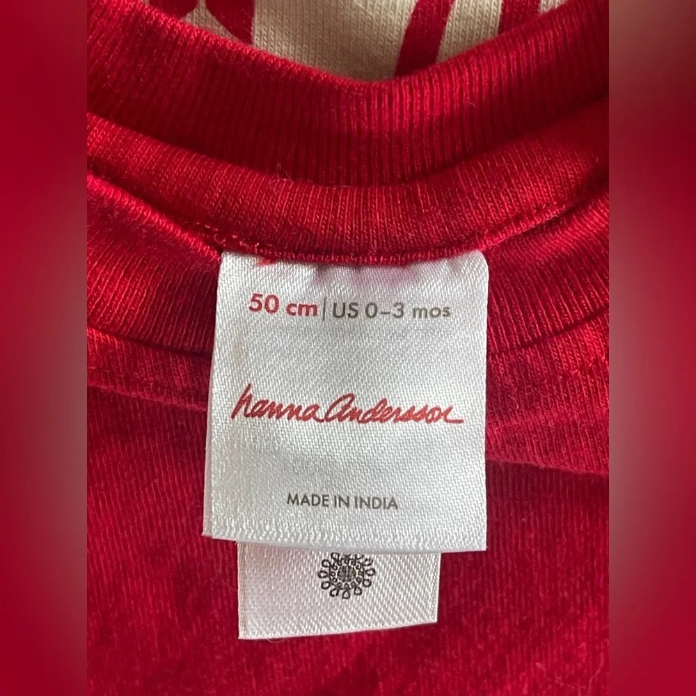 0-3m Hanna Andersson 2 Piece Reindeer Jumper and Red Shirt Baby Set